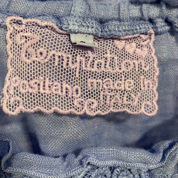 Temptation Positano Iris Blue Lace Linen Peasant‎ Blouse Size S - Picture 4 of 10